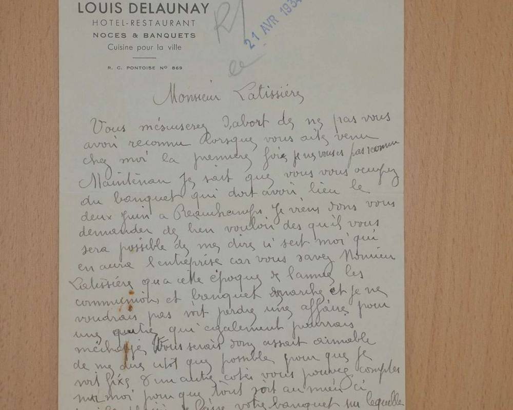 Lettre de M. Delaunay, café du Marché, à M. Latissière