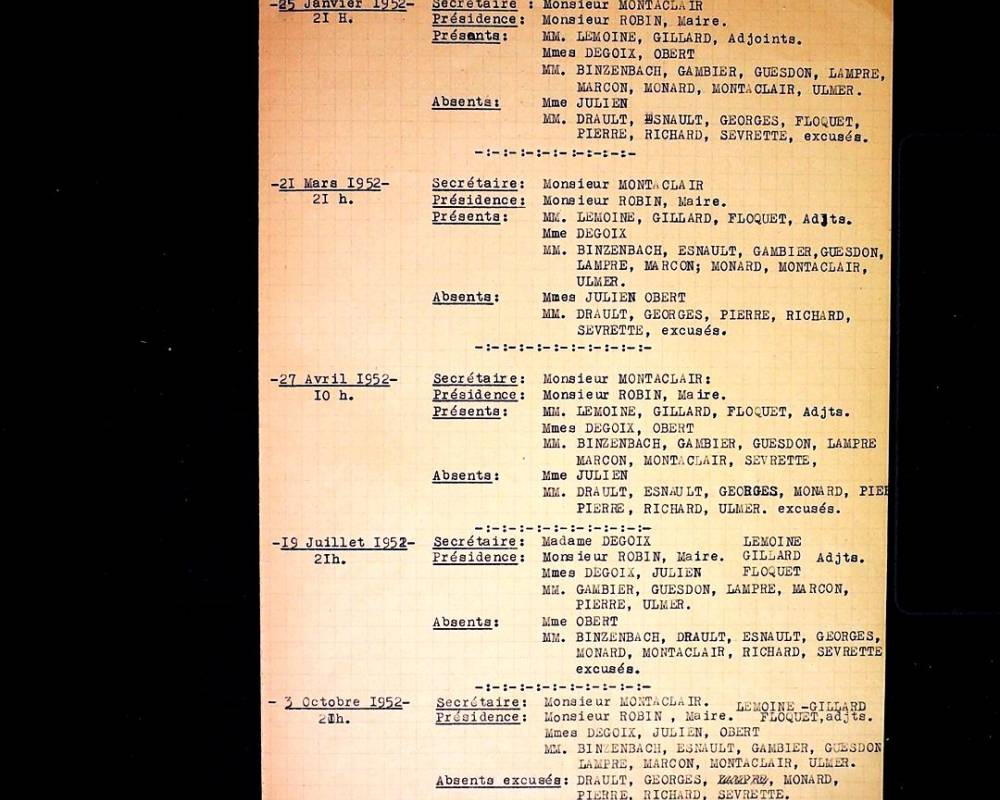 Présence des conseillers aux réunions du Conseil municipal de 1949 à 1952