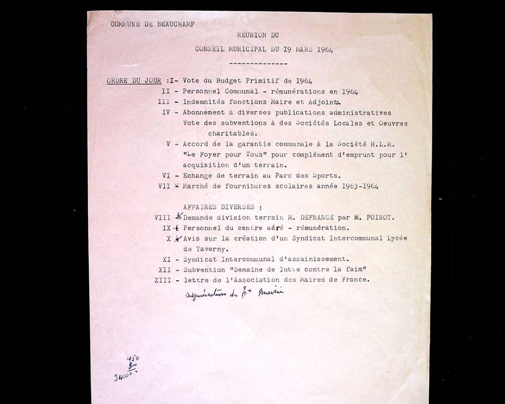 Ordre du jour de la réunion du Conseil municipal du 19 mars 1944