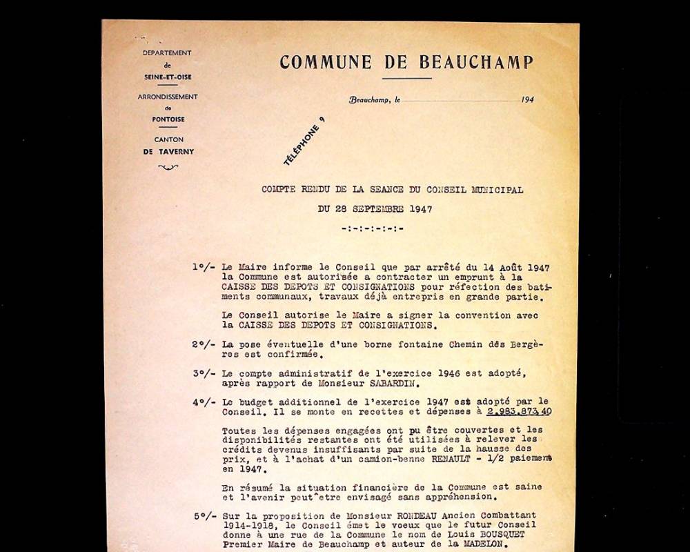 Comptes rendus de réunions du Conseil municipal de 1946 à 1948